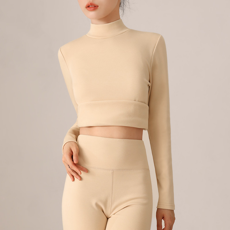 La ropa interior cálida de terciopelo de dama más terciopelo grueso superior 2024 nuevo cuello sin marca con camisa de base de otoño y invierno