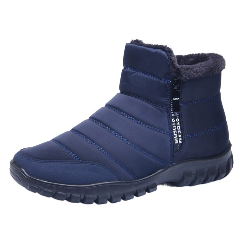 Теплые зимние ботинки на флисовой подкладке из снежного хлопка с высокой талией и молнией для пожилых людей Водонепроницаемая Нескользящая легкая Глянцевая хлопковая обувь для мужчин