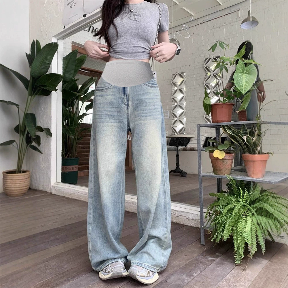 Джинсовые брюки для отдыха для беременных, oversized, облегающие, свободная посадка