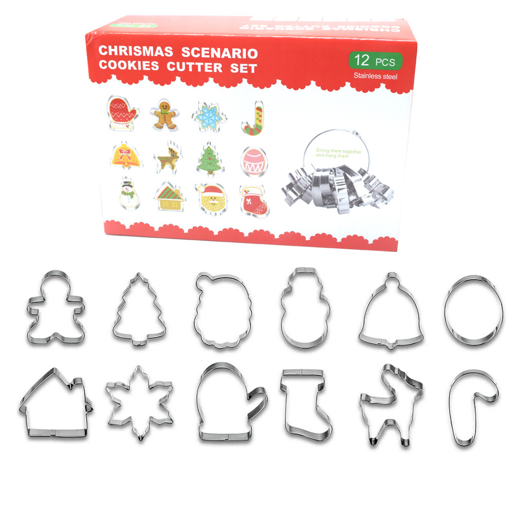 Christmas Cookie Cutter12-Piece Stainless Steel Christmas Tree Gingerbread Man Cartoon Cookie Cutter