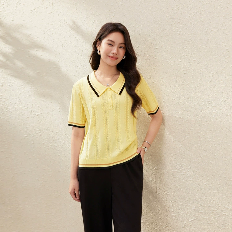 [Корейский стиль, нежный лацкан, универсальный трикотаж для похудения] Тонкая и красивая женская одежда больших размеров, толстая мм, 2025, лето, новый стиль