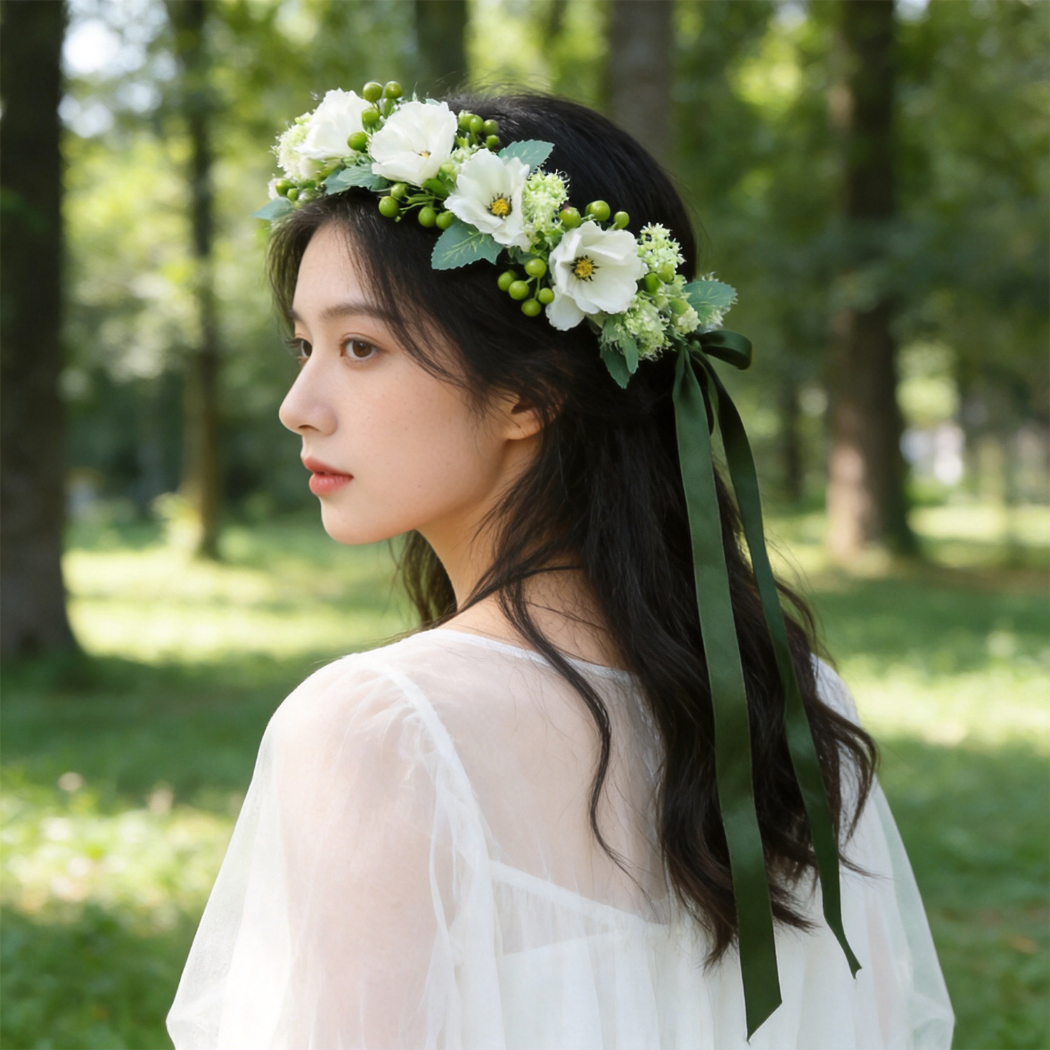Korean-style bridal headpiece, floral wreath, forest-themed headband, sweet floral headband, photo shoot props, wedding headpiece, hair accessory