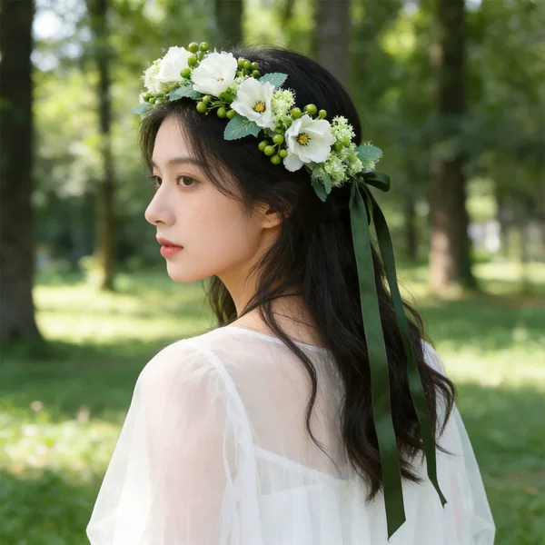 Korean-style bridal headpiece, floral wreath, forest-themed headband, sweet floral headband, photo shoot props, wedding headpiece, hair accessory