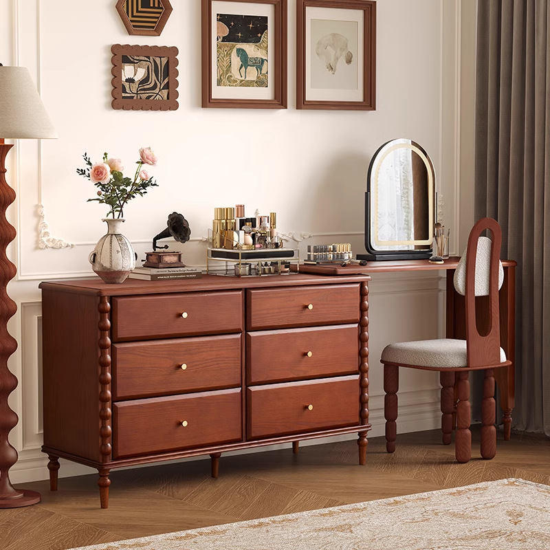 Tocador retro Da Sima, escritorio de dormitorio, tocador, tocador de esquina, armario, mesa de maquillaje de madera maciza todo en uno