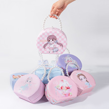 高档精致首饰收纳盒卡通图案珍珠提手化妆包时尚便携饰品包装盒