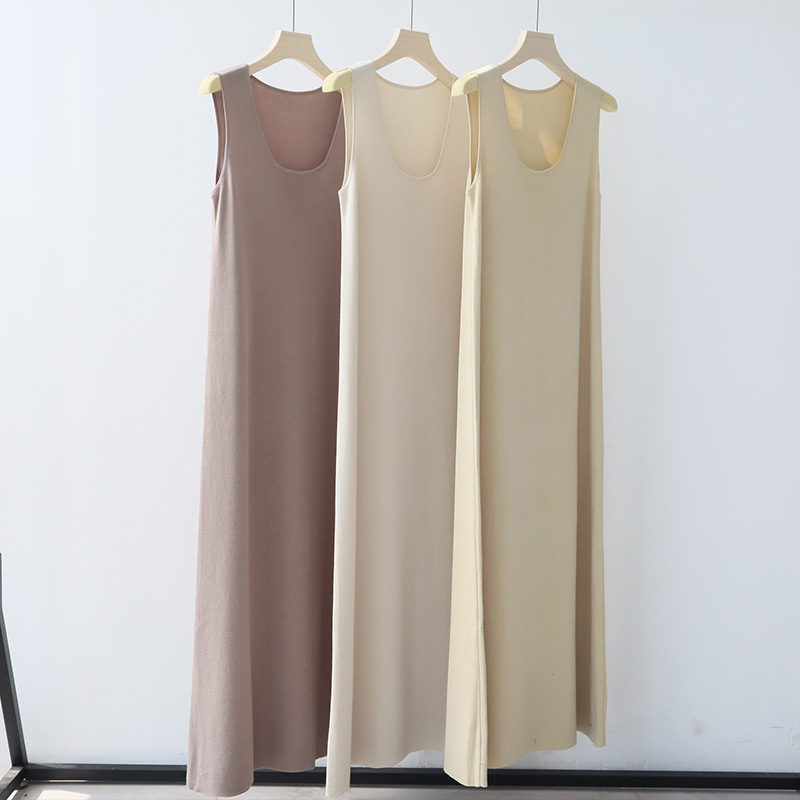 Lyocell tencel new early spring dress high-grade temperament knitted sling dress mid-length bottoming skirt