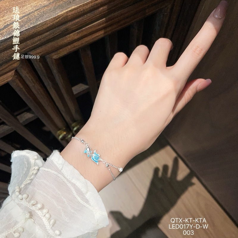 足银999.9珐琅银锦鲤手链纯银夏季森系小清新少女心ins手饰代发|undefined