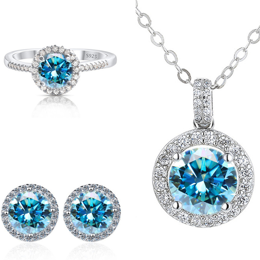 Color Moissanite set pendientes collar conjunto de anillos S925 plata esterlina cinturón certificado GRA especialización transfronteriza