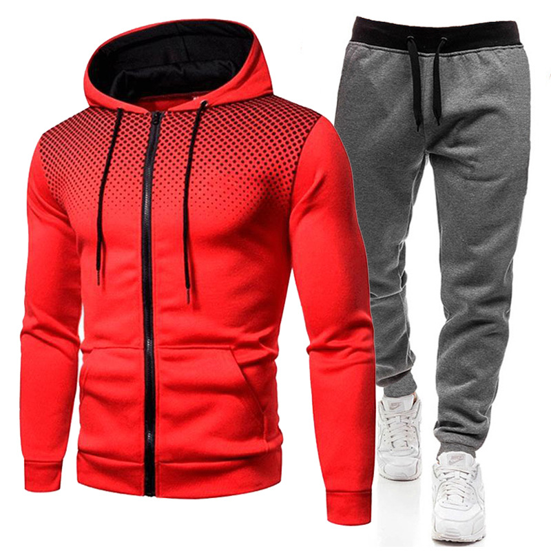 New round dot printed solid color zipper set for autumn winter plush men women's sports hoodies, sweaters, and pants_voghion.com