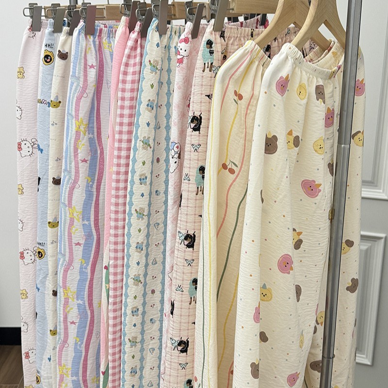 Super Cute-Cartoon Print Bear Pajama Pants Women's Summer Single New Style Home Clothes Loose Girl's Pants Casual Super Cute-Cartoon Print Bear Pajama Pants Women's Summer Single New Style Home Clothes Loose Girl's Pants Casual