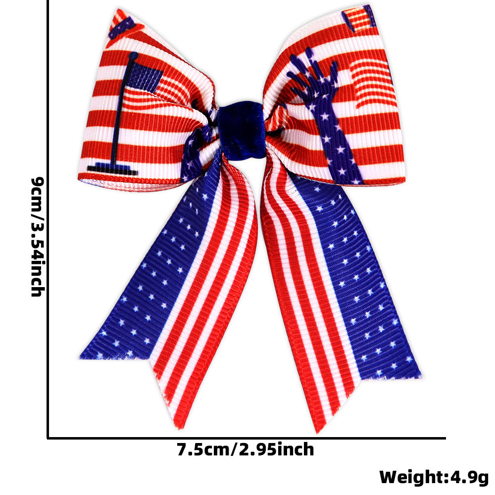Nueva pinza para el cabello del Día de la Independencia de EE. UU., Clip lateral a rayas rojas, blancas y azules, accesorios para el cabello, estampado de estrellas y rayas femeninas, clip de pico de pato con lazo