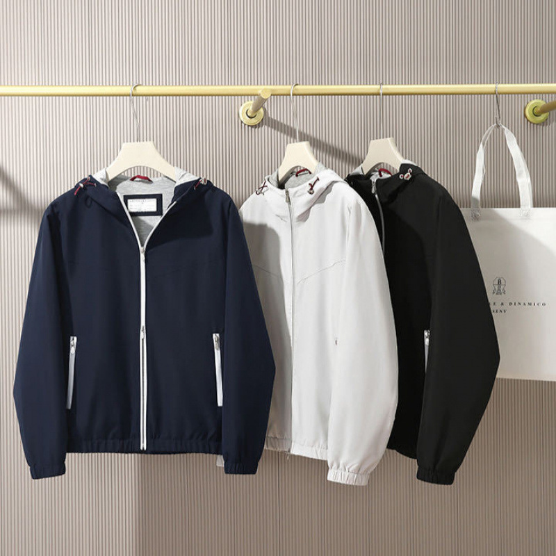 Italian Luxury Standard Spring Season Wool Blend Lining Simple Casual Commuter Windproof Hooded Jacket Men's Coat