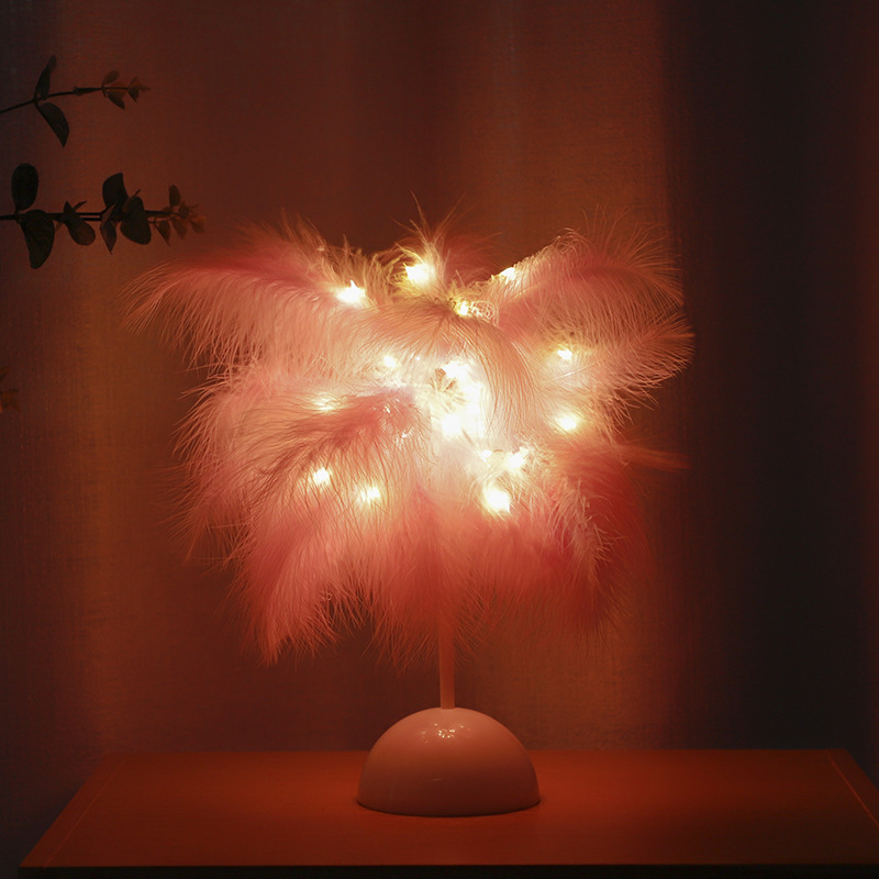 Lámpara de plumas lámpara de mesa lámpara de alambre de cobre diente de león ins lámpara de mesa de plumas Internet celebridad habitación romántica Lámpara decorativa Cadena de luz nocturna