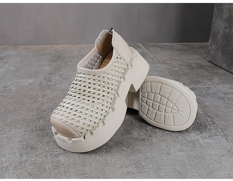 Giày sneaker nữ đế dày da bò lỗ thoáng khí phong cách retro — màu be chi tiết 11