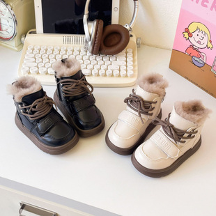 Children's Motorcycle Snow Boots 2024 Winter New Korean Style Fashion Casual Boys' Boots Thick Warm Cotton Boots for Girls
