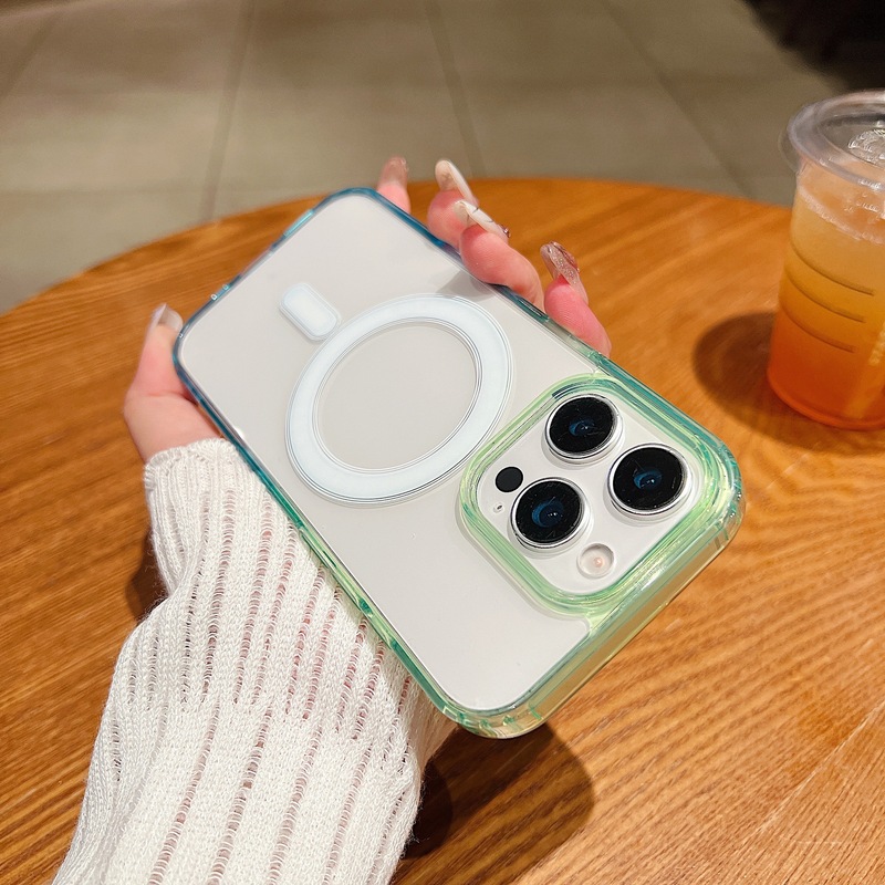 Apple 17Pro 携帯電話ケースに適した 2 色のグラデーション透明アクリル磁気吸引 iphone16 オールインクルーシブ保護カバー|undefined