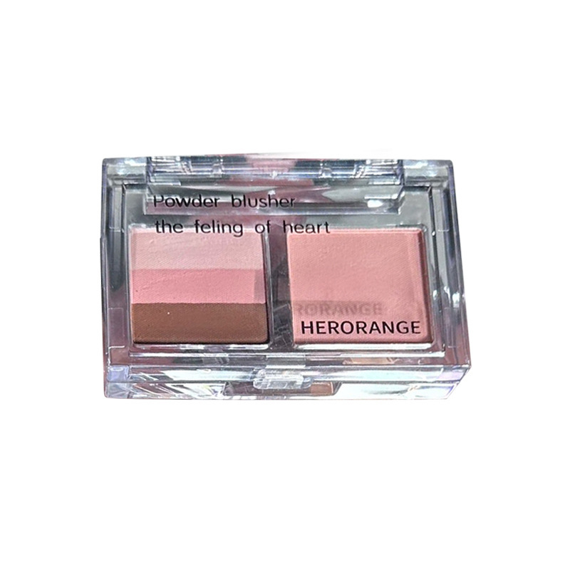 HERORANGE ~ Sombra de ojos de cuatro colores Shuangpin, color tierra, sombra de ojos perezosa multiusos, rubor, degradado, mate natural bajo