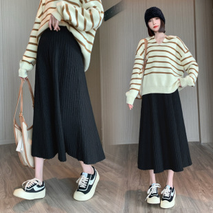 Real shot maternity dress autumn and winter fashion knitted large swing dress loose plaid A- line dress for pregnant women