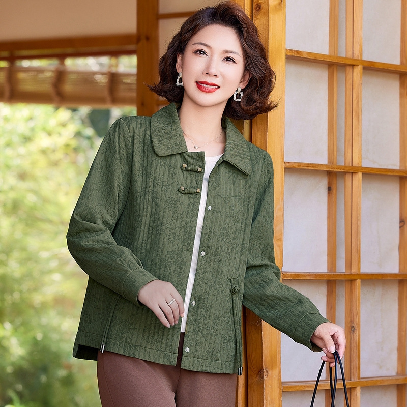 妈妈秋装外套翻领洋气时尚开衫中老年女装春秋季休闲夹克短款上衣|undefined