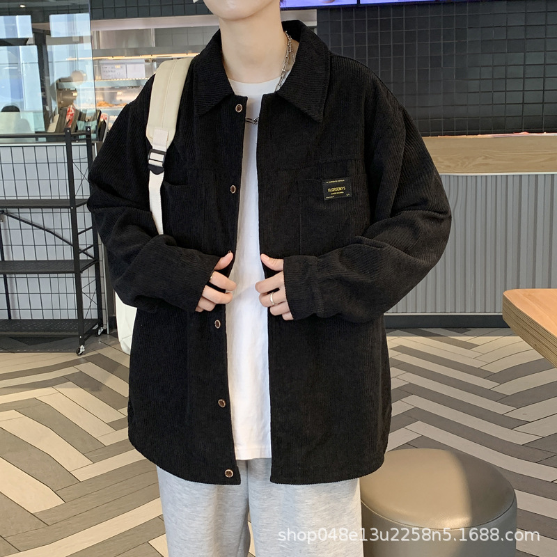 New Long-Sleeved Shirt for Men 2025 Spring New Loose Corduroy Hong Kong Style Japanese Style Shirt Jacket Jacket for Men