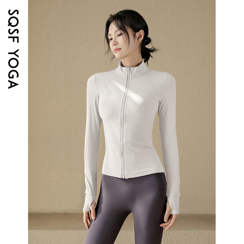 Slim Stand-up Collar Quick-drying Jacket Women's Yoga Clothes Tops Blue Fitness Clothes Women_desvips.com