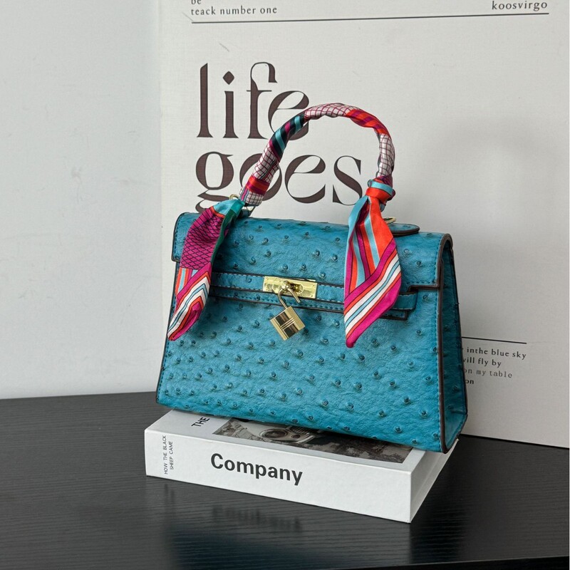 Ostrich Pattern Kelly Bag Fashionable Versatile Texture 2025 Autumn and Winter New Light Luxury Small Square Bag Handbag Shoulder Crossbody Bag
