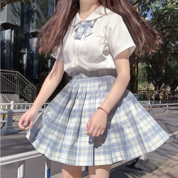 White shirt, skirt, bow tie