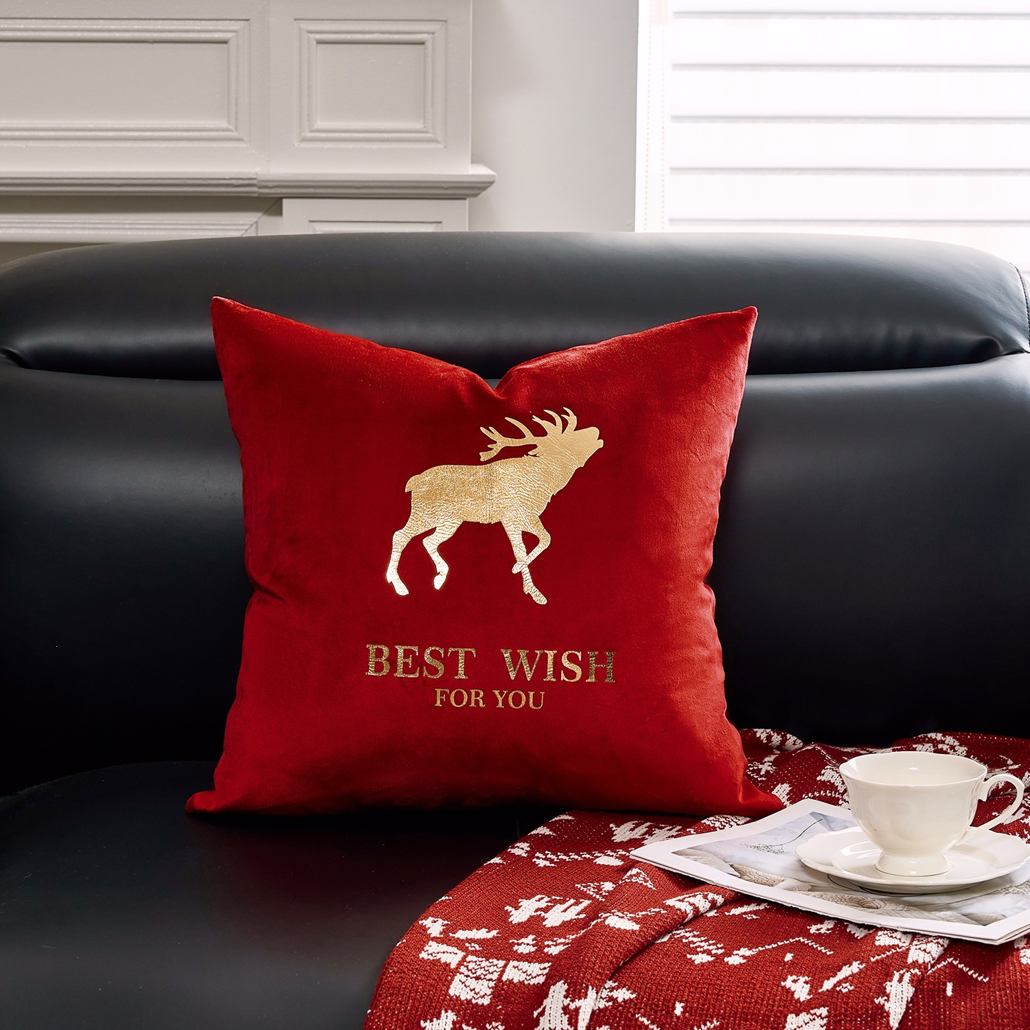 Ventas transfronterizas en caliente de alce árbol de Navidad estampado almohada cubierta de nieve de otoño y invierno bordado estilo de decoración de vacaciones atmósfera cojín cubierta