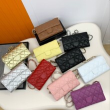 新款女士鱼子酱牛皮2024新款菱格链条单肩包斜挎包女包钱包真皮包