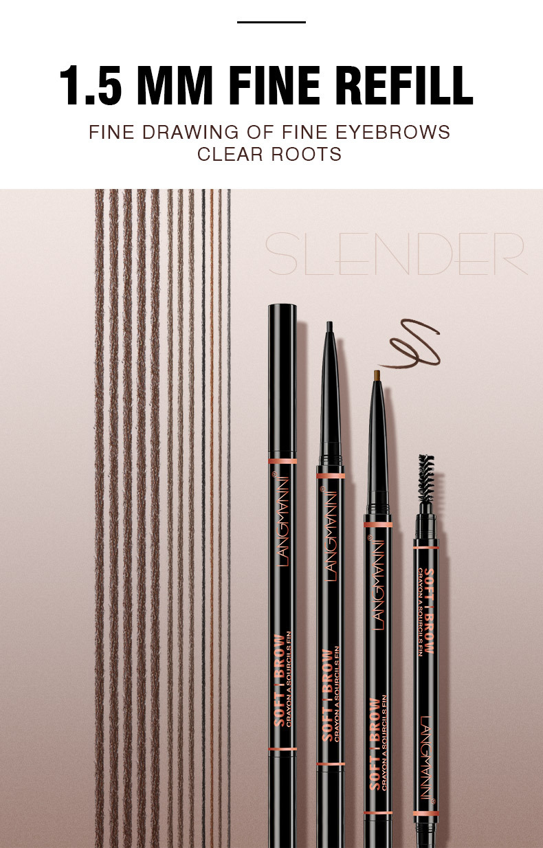 Langmanni dual-head rotatable eyebrow pencil, 1.5mm fine wild eyebrow pencil with eyebrow brush for easy coloring undefined