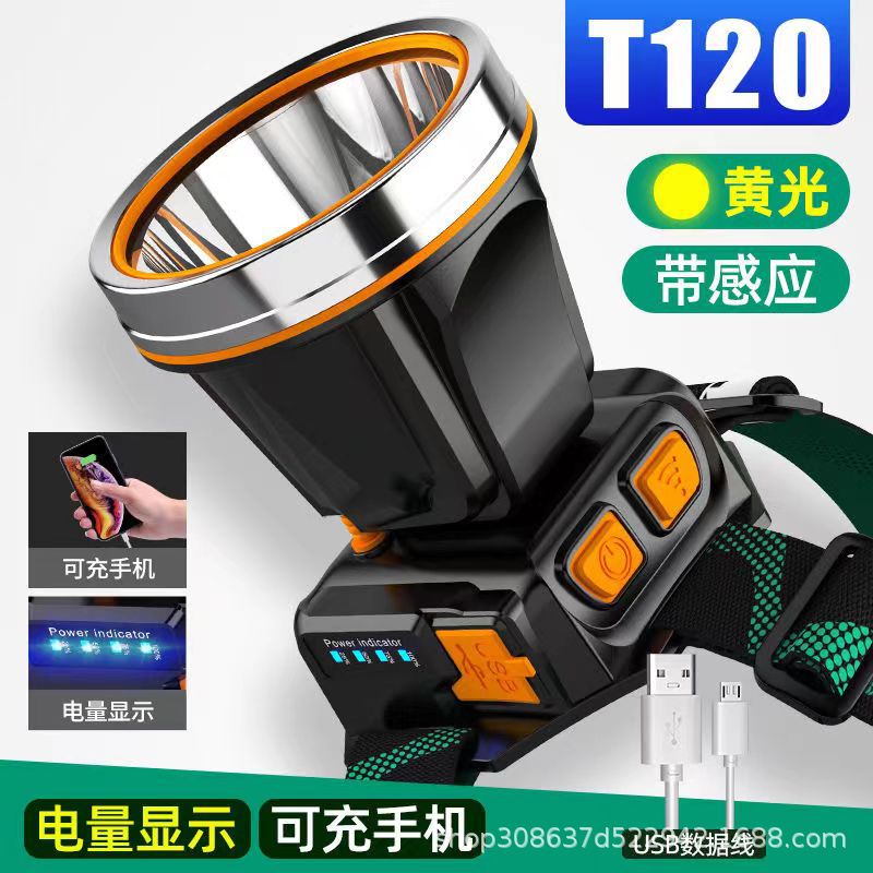 Faro de inducción de carga USB transfronterizo lámpara de minero al aire libre camping pesca salvaje luz fuerte linterna LED patrulla de sitio fabricante