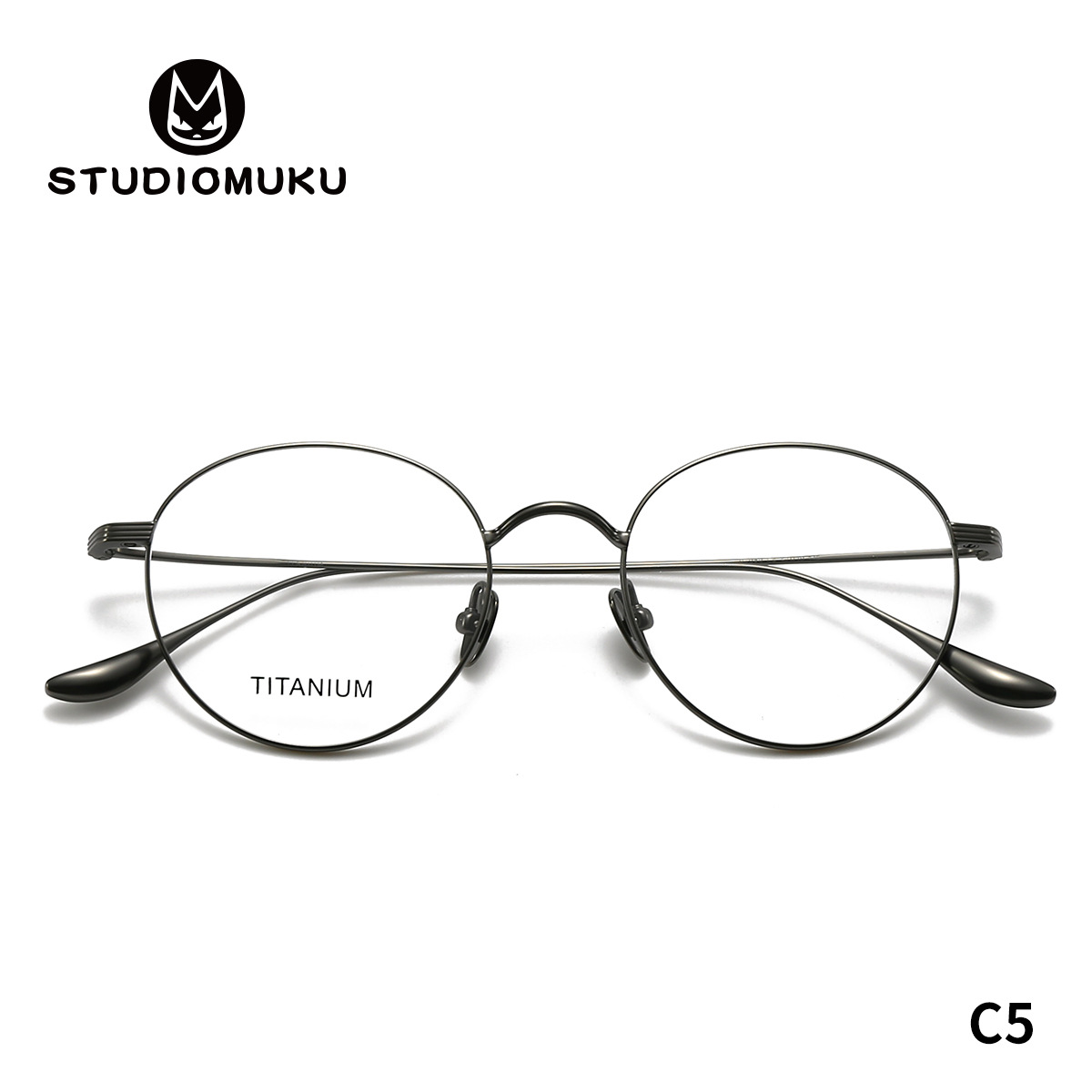 STUDIOMUKU gafas de madera cool, marco redondo de la juventud nacional, marco de gafas de titanio puro, el temperamento de la literatura y el arte, el marco de gafas versátil