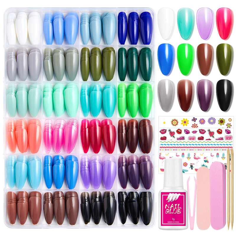 Foreign Trade Boxed Fake Nails Press-On Nails Pure Color Nude Ice Transparent Almond Wearable Color Nail Art Wholesale