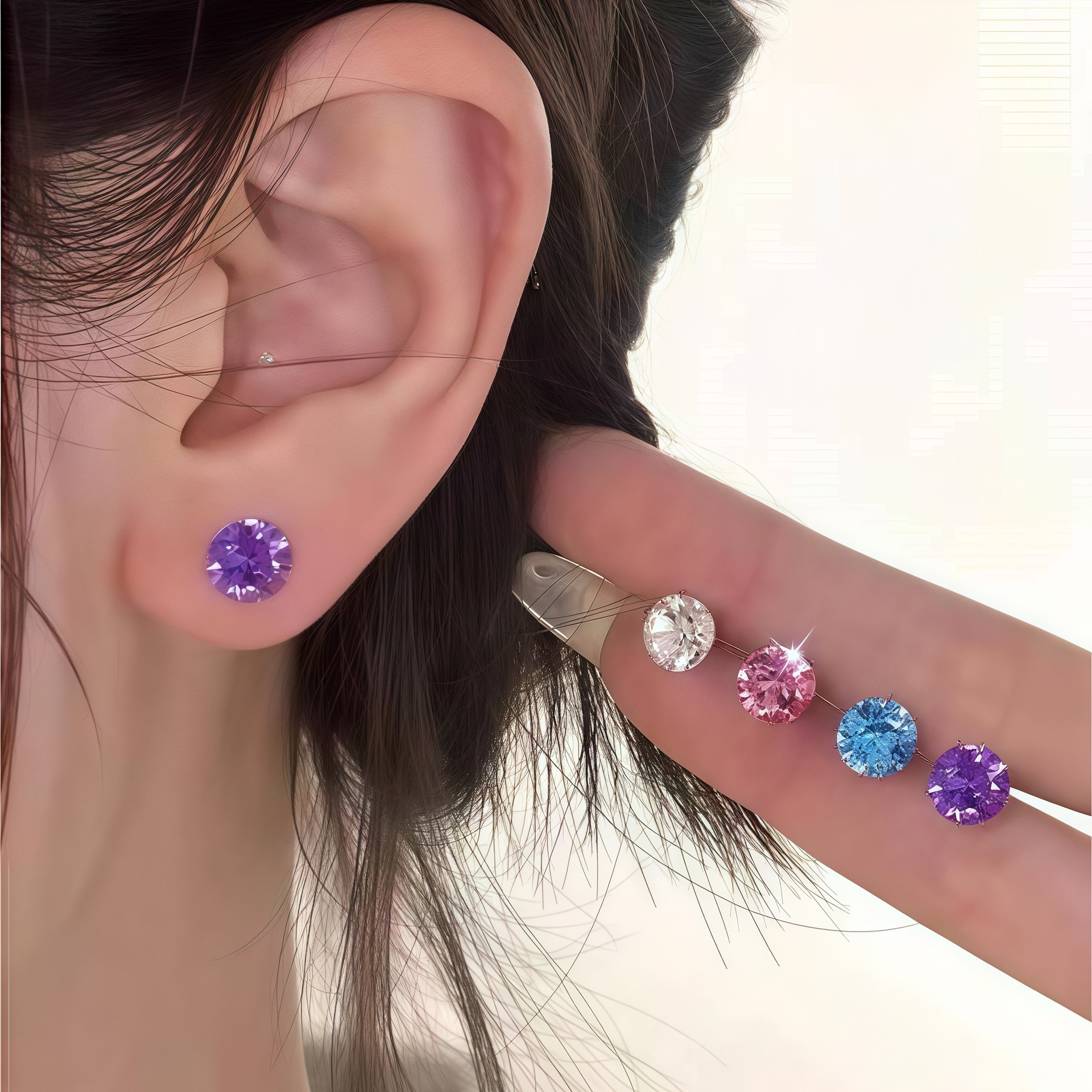 超闪锆石耳骨钉养耳洞螺丝扣耳蜗钉睡觉免摘耳钉轻奢高级感耳环耳