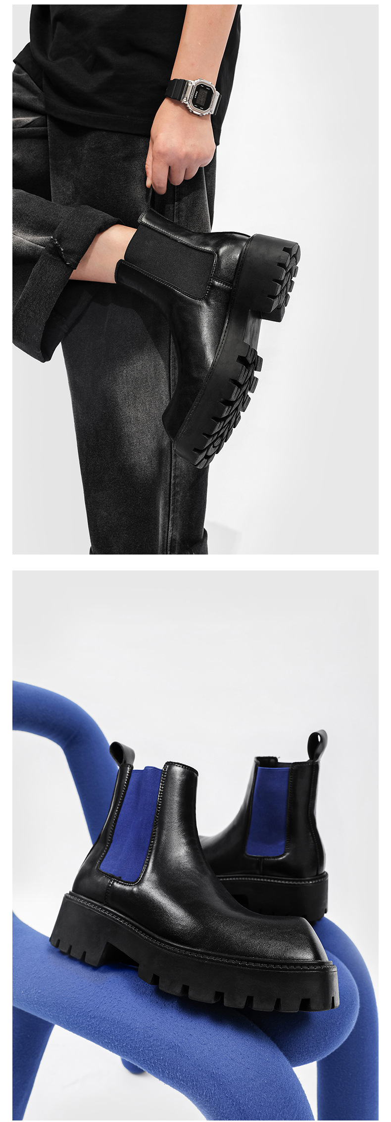 Herren Plateau Stiefel Mit Eckiger Kappe Im Minimalist Design_voghion.com