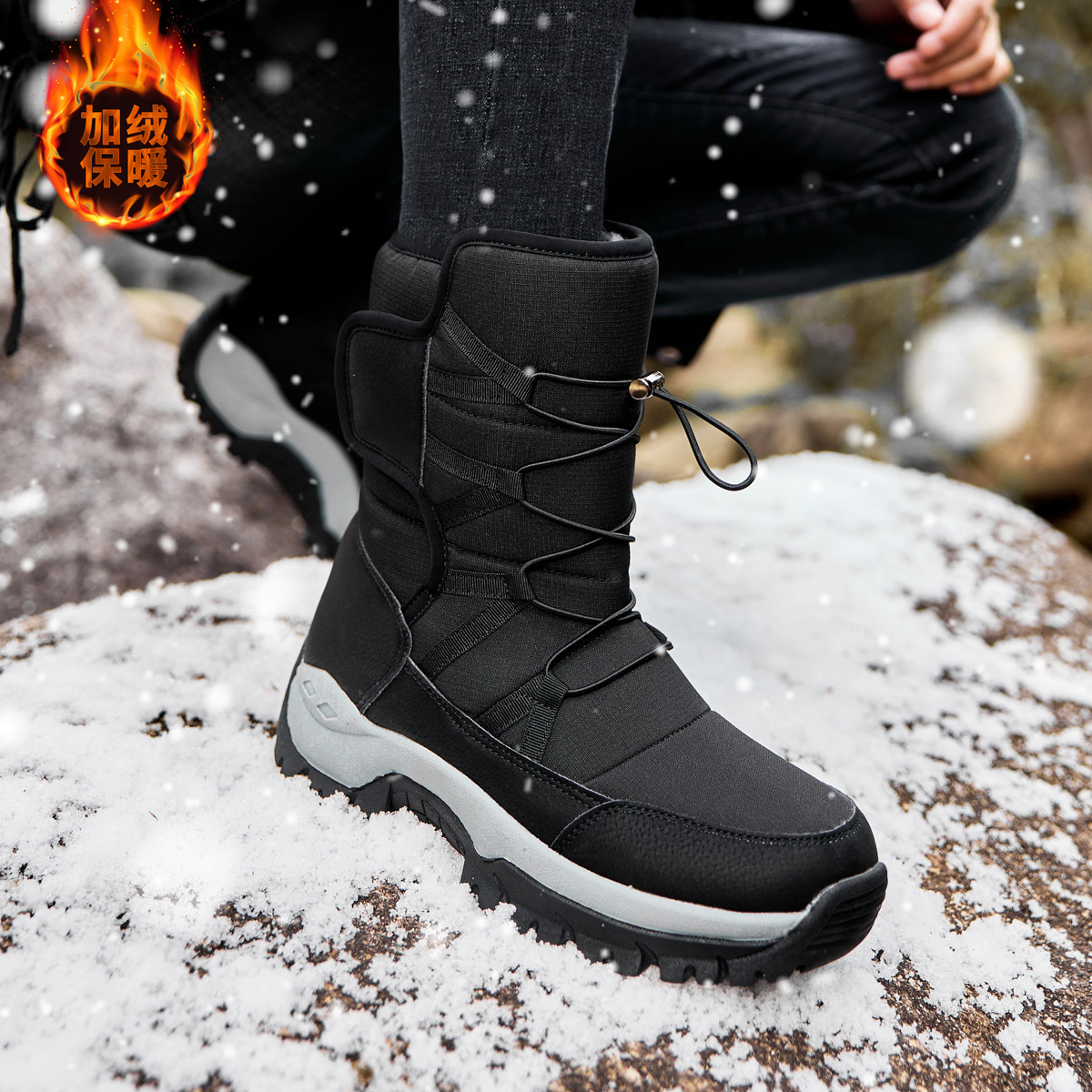 Botas de nieve gruesas del noreste, botas de algodón cálidas de velcro para hombres y mujeres, zapatos de algodón de invierno para parejas, zapatos de invierno de alta altura