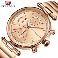 MINIFOCUS女表  時尚休閒女表多功能防水石英表鋼帶女手錶0494L