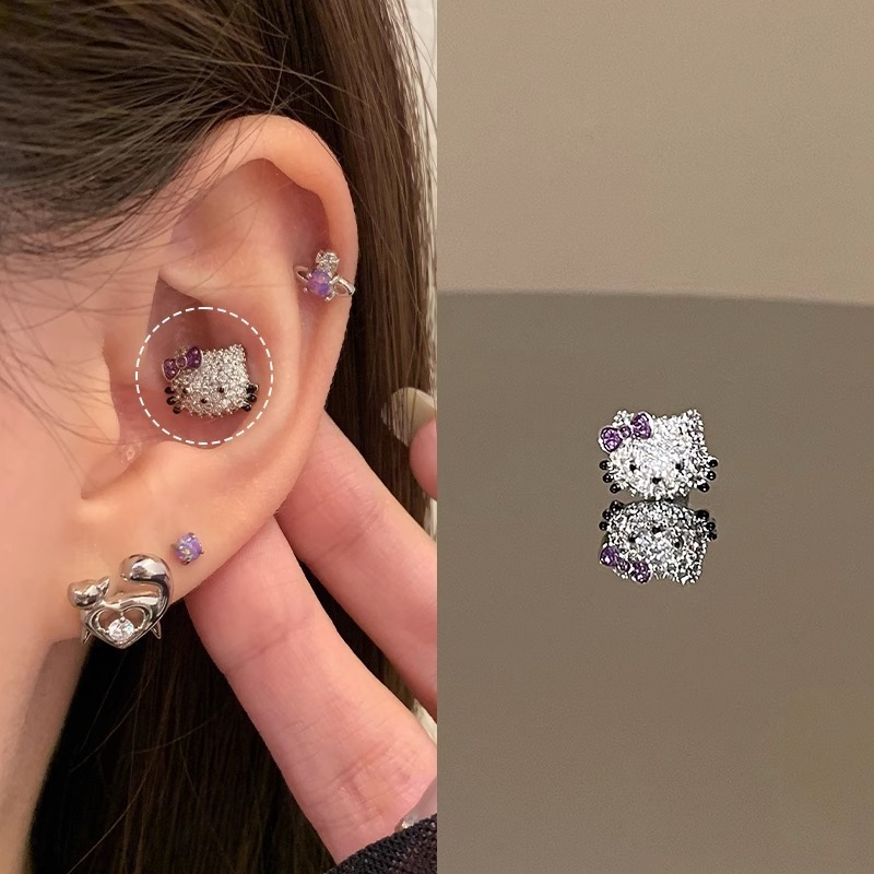 KT猫合集耳钉医用钛钢耳蜗钉可爱卡通凯蒂猫耳骨钉钛钢耳饰|undefined
