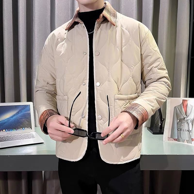 겨울 새로운 한국 스타일 패션 브랜드 옷깃 코튼 패딩 재킷 남자 스티칭 대조 컬러 올 매치 다이아몬드 모양의 강아지 잘 생긴 따뜻한 코튼 패딩 재킷