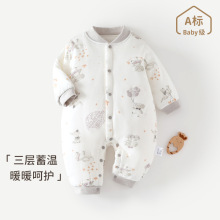 婴儿棉衣服冬装连体衣加厚秋冬季套装新生儿夹棉哈衣宝宝保暖棉服