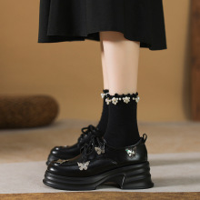 系带小皮鞋女鞋2025新款松糕厚底款英伦风单鞋小众蝴蝶结乐福鞋