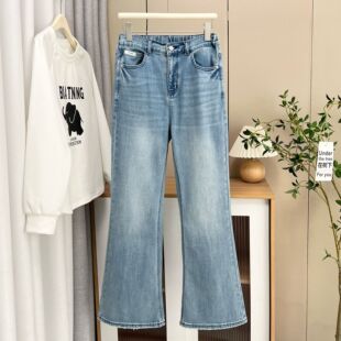 Cowboy Spring 100kg Plus Size Fat Girl Boutique Denim Large Flare Pants Casual Pants 5985