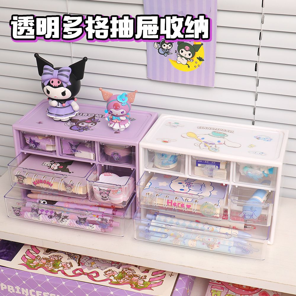 Caja organizadora de escritorio Sanrio — diseño de nueve compartimentos con cajones, ideal para dormitorio o papelería estudiantil
