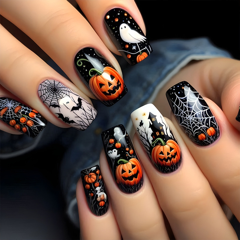 Pumpkin Lantern Ghost Nail Patch Halloween High-End Manicure Nail Patch Hot Selling Spider Web New Wearable Nail
