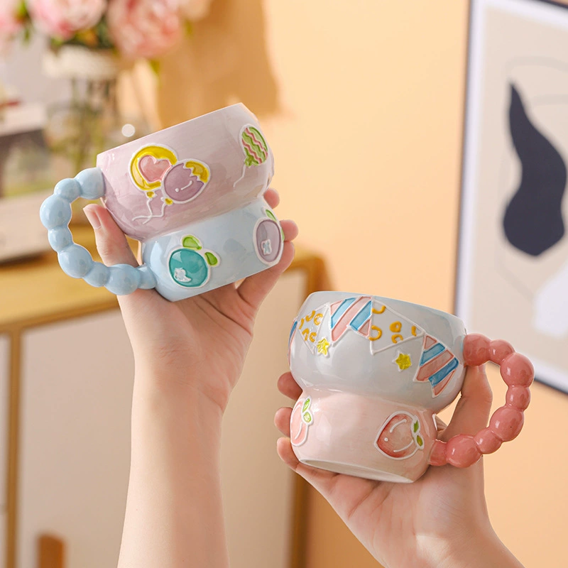 Ceramic capacious cute creative cartoon tea cup, hand painting