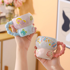 Hand-painted relief ceramic breakfast cup large capacity oat cup mug cute creative home use cups cartoon water cup