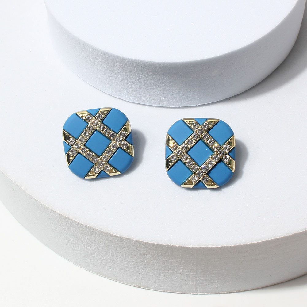 Fashion geometric square simple plaid alloy earrings