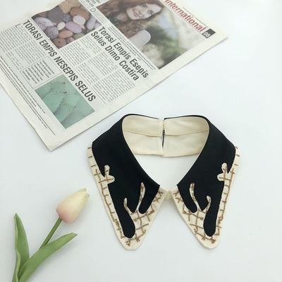 厂家热销假领子大量现货双层贴布绣花加高端手缝珠管女装毛衣白搭