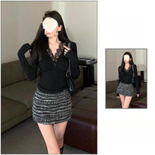 时尚小众感名媛风2025秋季新款亮片外穿亮丝短裙社会酒吧原创纯色