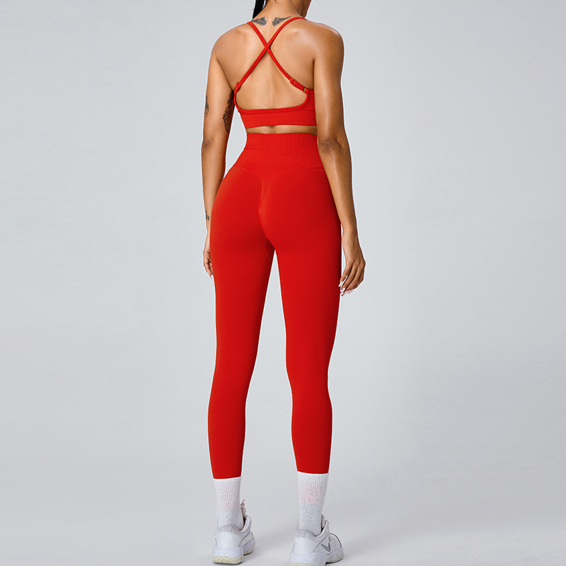 Europa y América nueva ropa de yoga sin costuras traje de las mujeres espalda cruzada ropa interior deportiva Peach Hip lifting pantalones de yoga de secado rápido